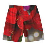 Red Amaryllis Print Men's Swim Trunks