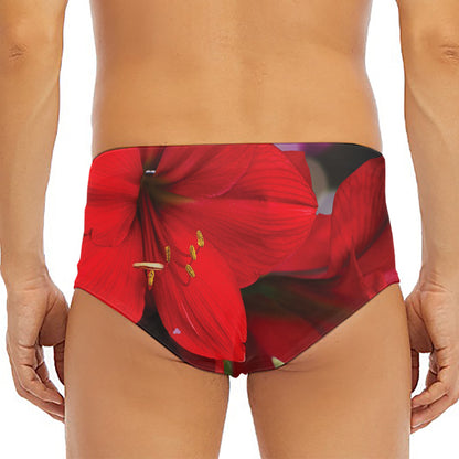 Red Amaryllis Print Men's Triangle Swim Briefs