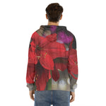 Red Amaryllis Print Men's Velvet Pullover Hoodie