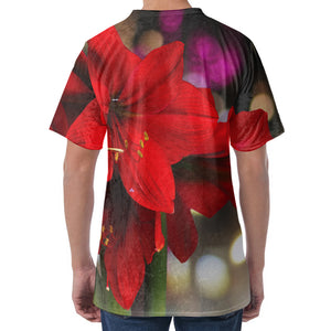 Red Amaryllis Print Men's Velvet T-Shirt