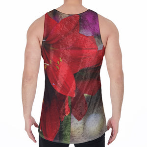 Red Amaryllis Print Men's Velvet Tank Top