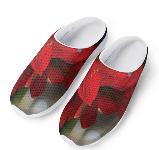 Red Amaryllis Print Mesh Casual Shoes