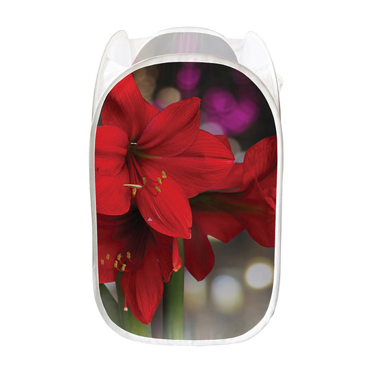 Red Amaryllis Print Mesh Laundry Hamper