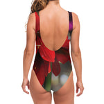 Red Amaryllis Print One Piece Swimsuit