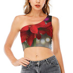 Red Amaryllis Print One Shoulder Crop Top