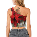 Red Amaryllis Print One Shoulder Crop Top