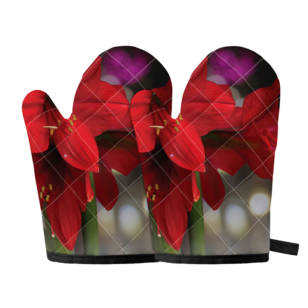 Red Amaryllis Print Oven Mitts