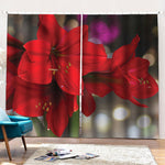 Red Amaryllis Print Pencil Pleat Curtains