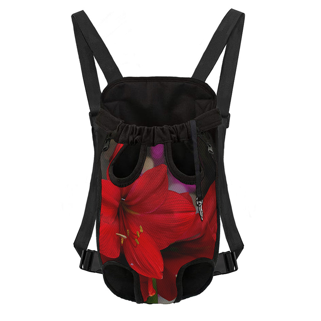 Red Amaryllis Print Pet Carrier Backpack