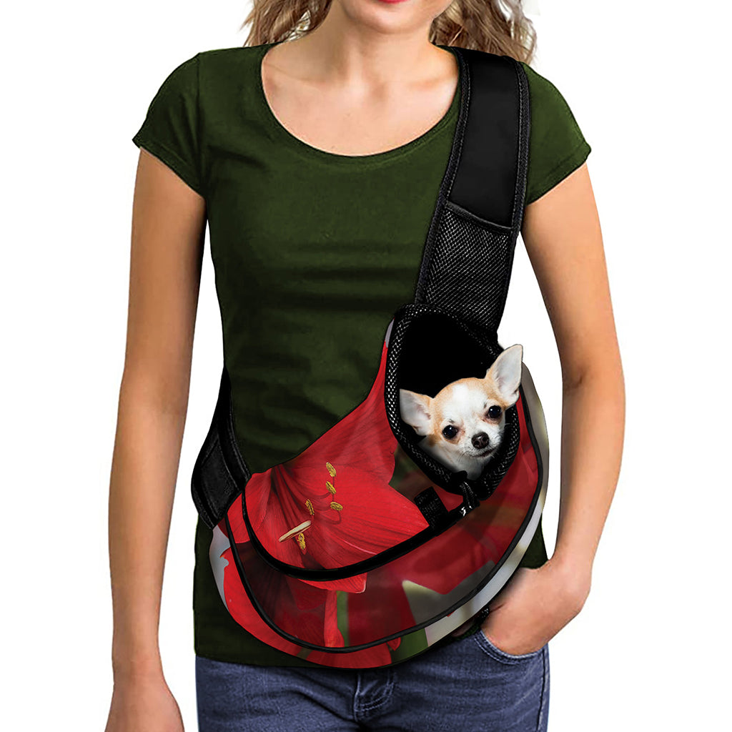 Red Amaryllis Print Pet Sling Carrier
