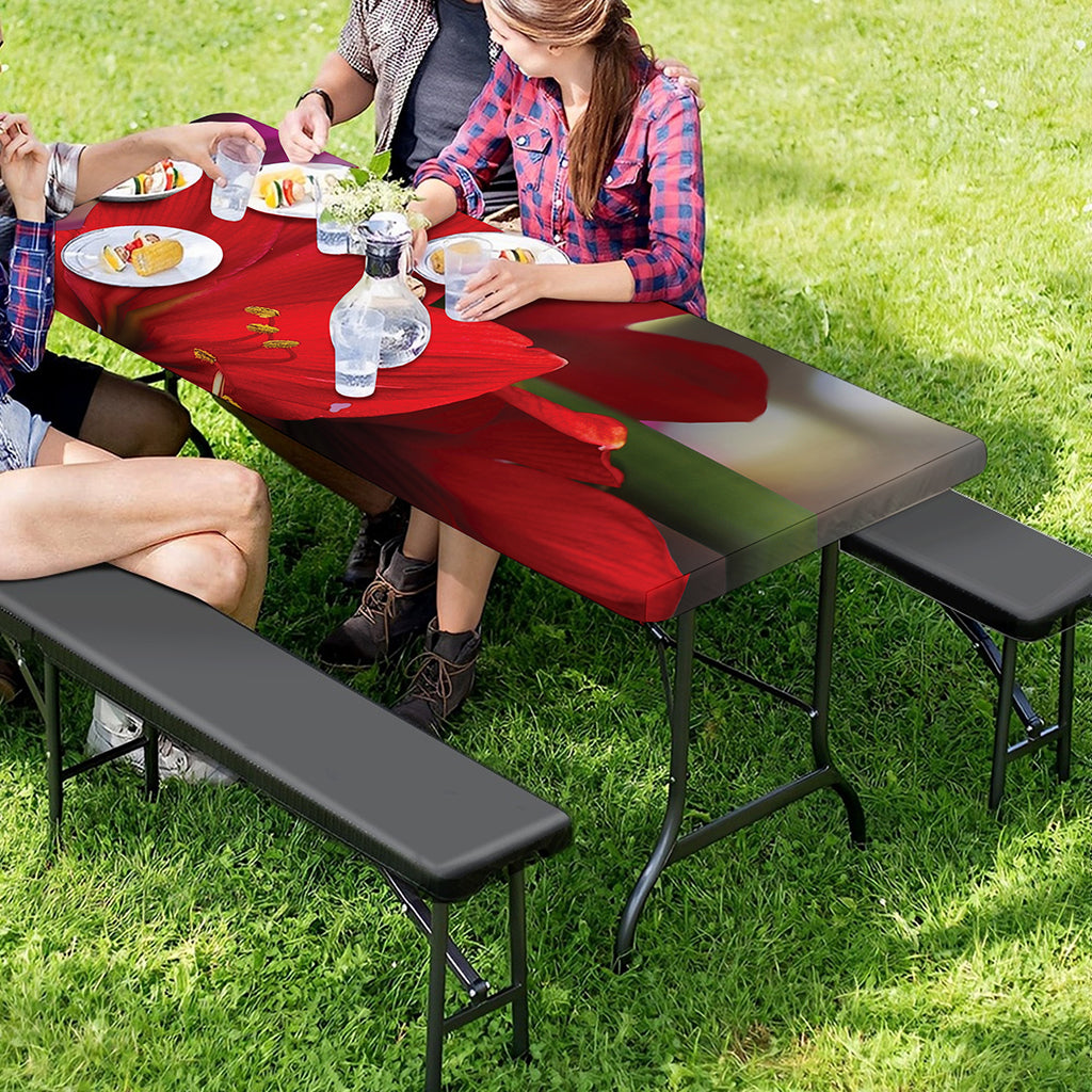 Red Amaryllis Print Picnic Table Cover