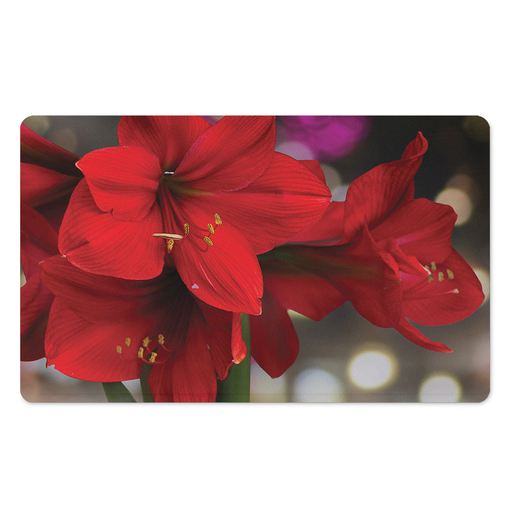 Red Amaryllis Print Polyester Doormat
