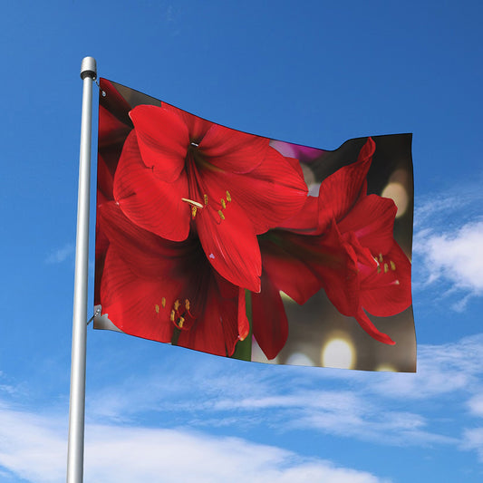 Red Amaryllis Print Polyester Flag