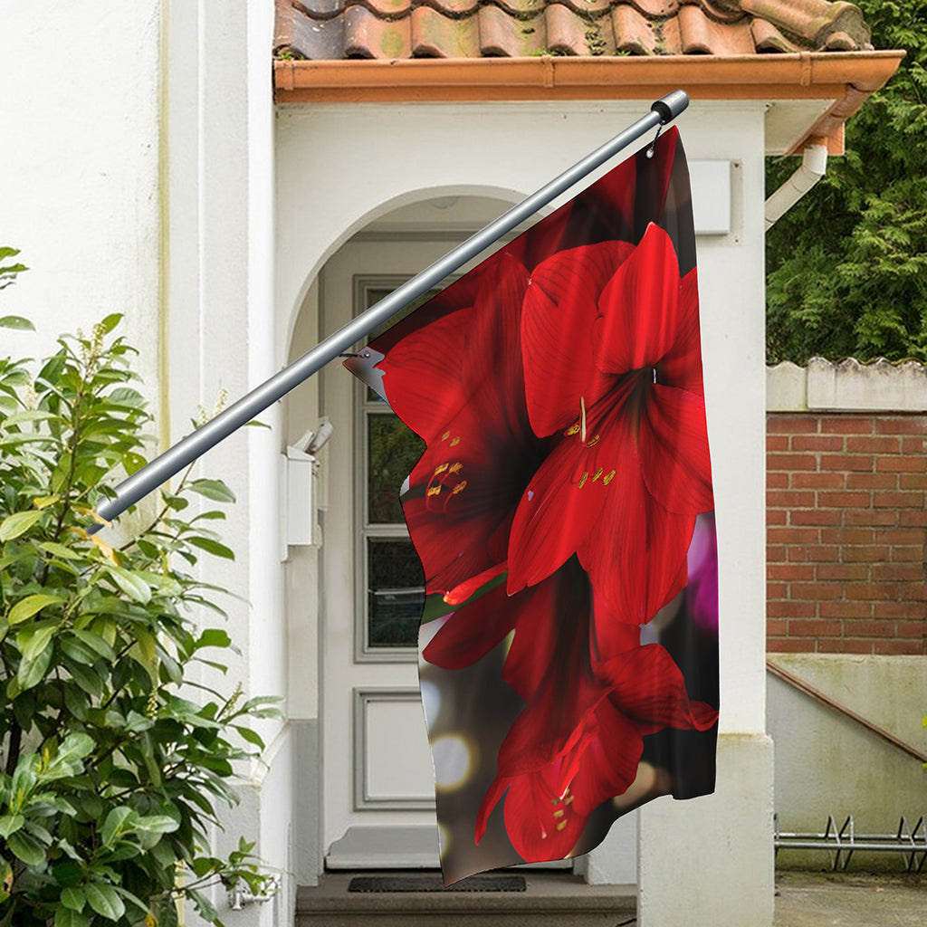 Red Amaryllis Print Polyester Flag