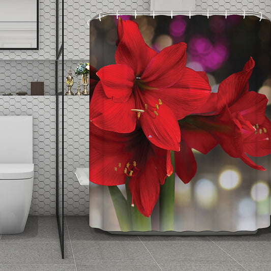 Red Amaryllis Print Polyester Shower Curtain