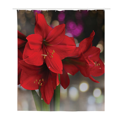 Red Amaryllis Print Polyester Shower Curtain