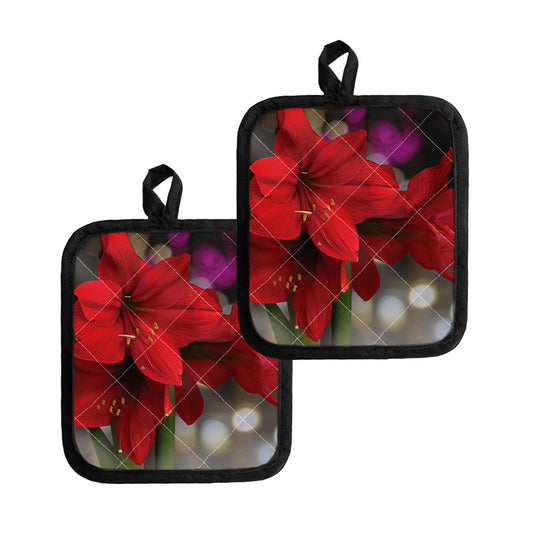 Red Amaryllis Print Pot Holders
