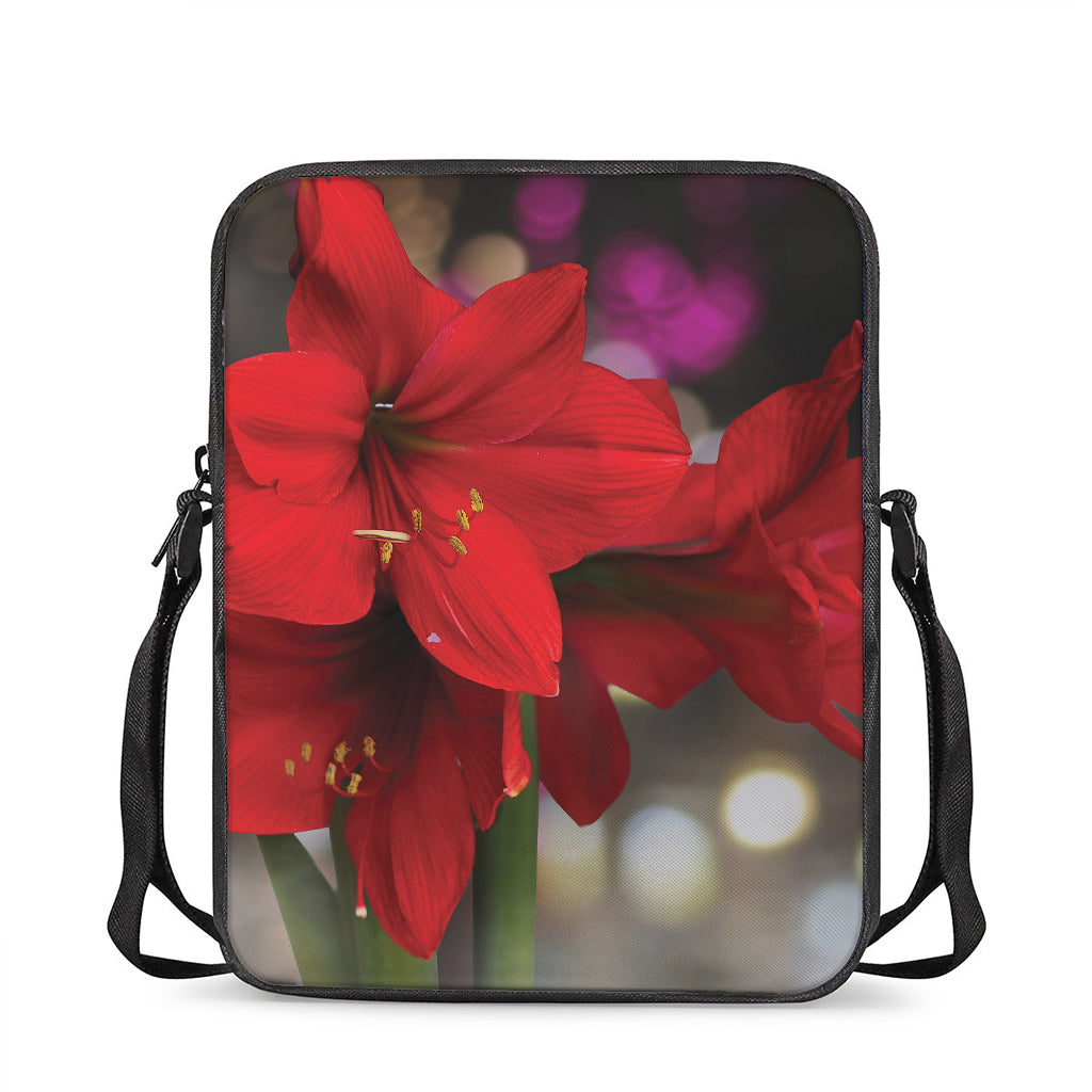 Red Amaryllis Print Rectangular Crossbody Bag