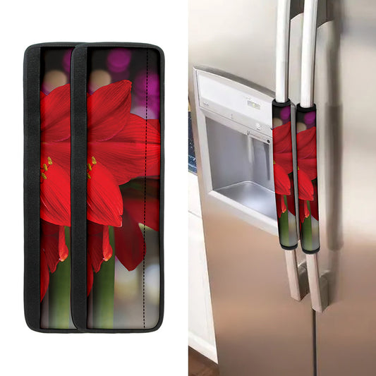 Red Amaryllis Print Refrigerator Handle Covers