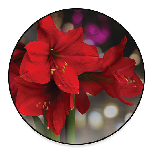 Red Amaryllis Print Round Floor Mat
