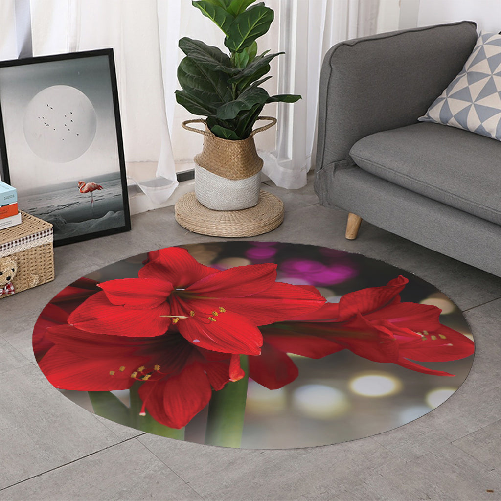 Red Amaryllis Print Round Rug