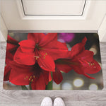 Red Amaryllis Print Rubber Doormat