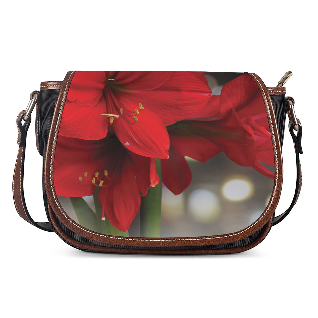 Red Amaryllis Print Saddle Bag