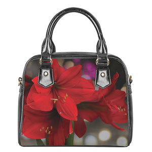 Red Amaryllis Print Shoulder Handbag