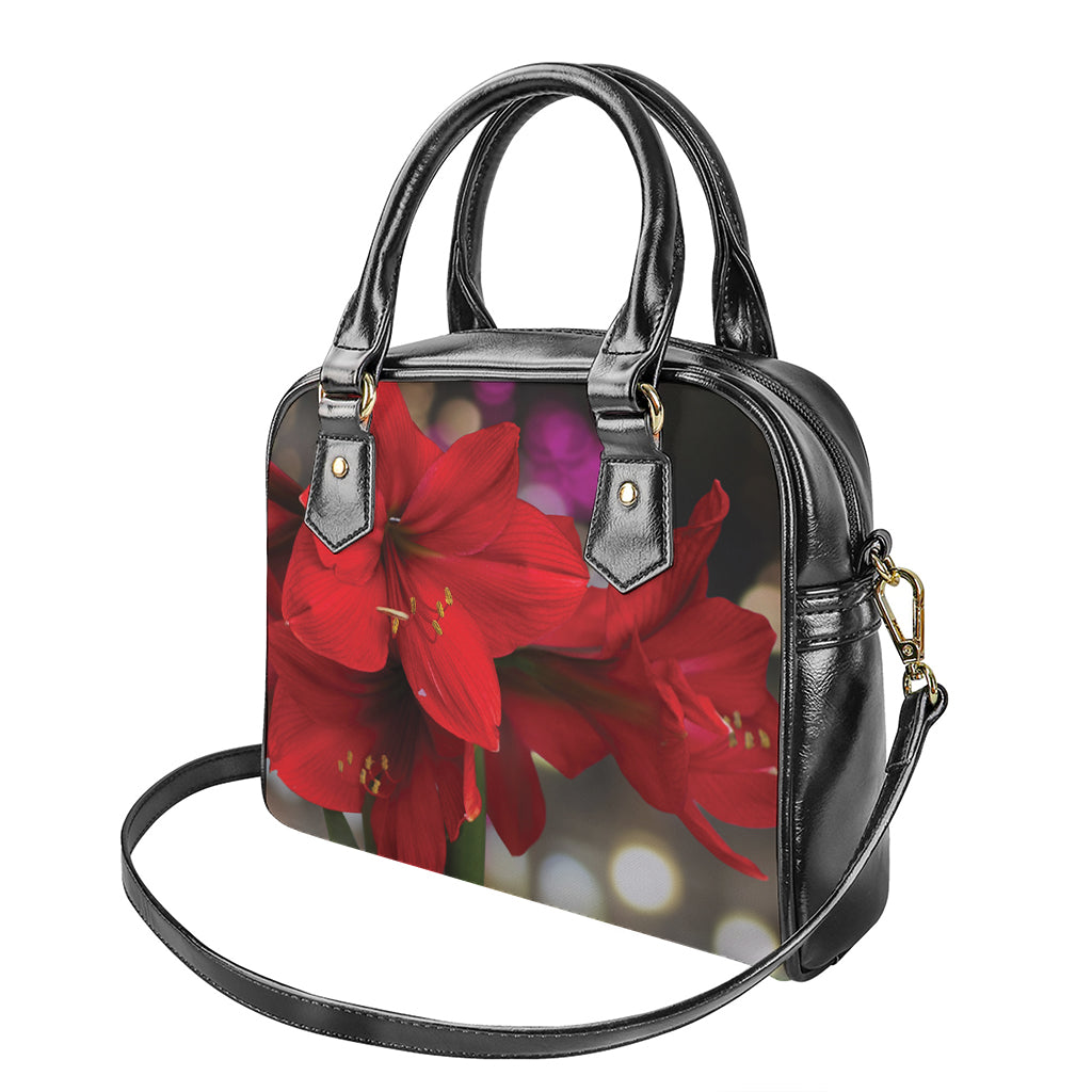 Red Amaryllis Print Shoulder Handbag