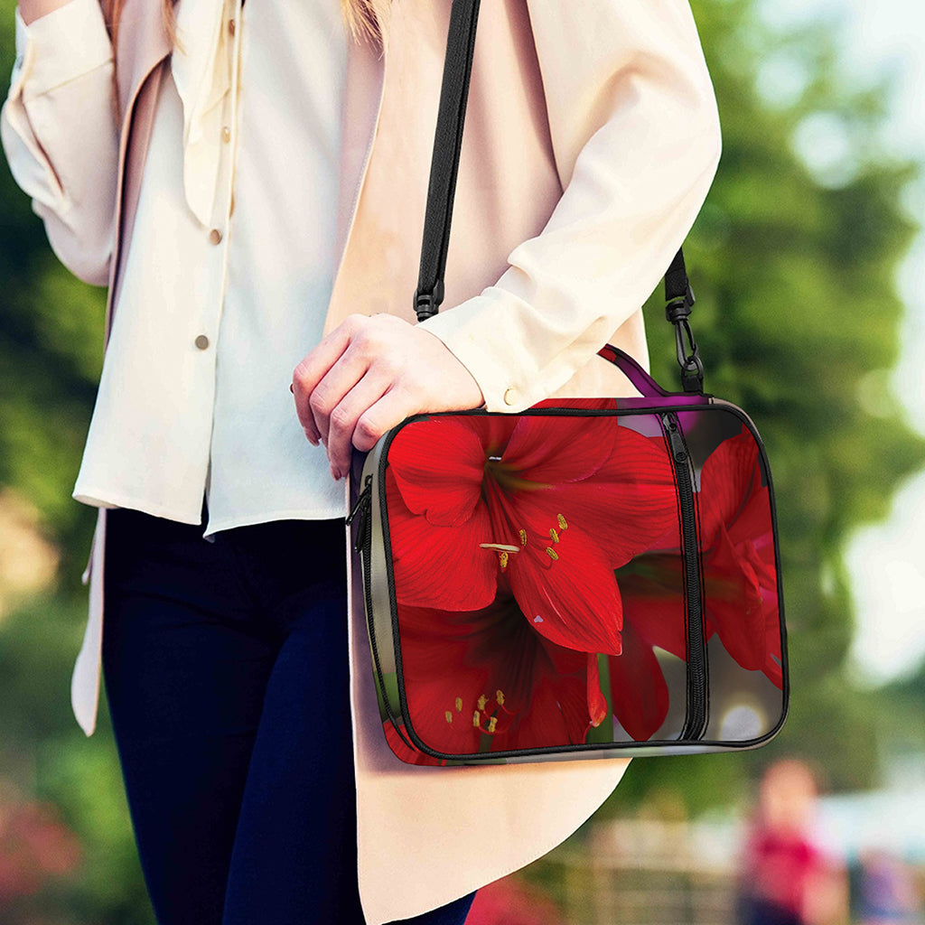 Red Amaryllis Print Shoulder Strap Bible Bag