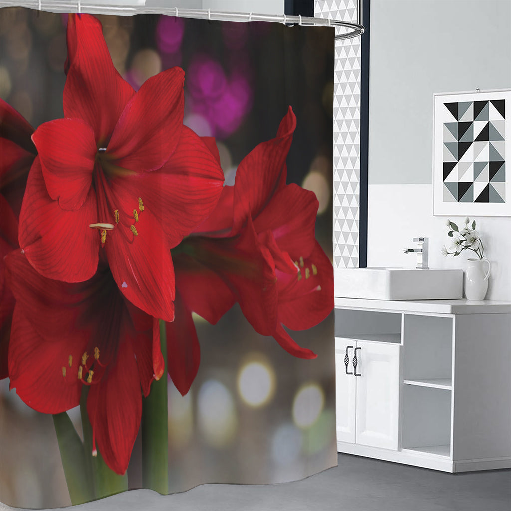Red Amaryllis Print Shower Curtain