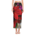 Red Amaryllis Print Side Slit Maxi Skirt