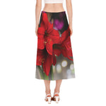 Red Amaryllis Print Side Slit Midi Skirt