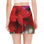 Red Amaryllis Print Side Slit Mini Skirt