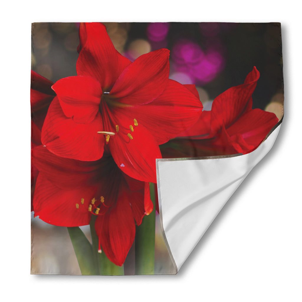 Red Amaryllis Print Silk Bandana