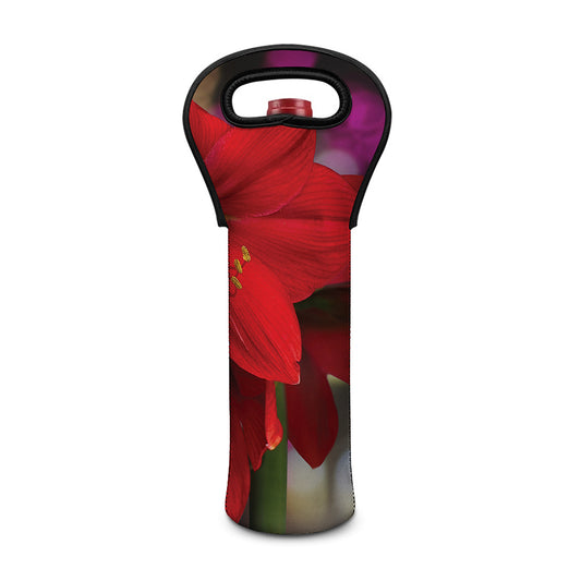 Red Amaryllis Print Single Neoprene Wine Tote