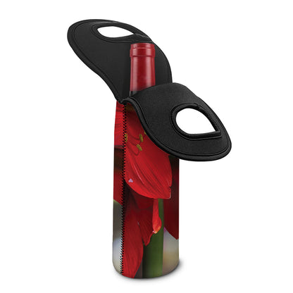 Red Amaryllis Print Single Neoprene Wine Tote