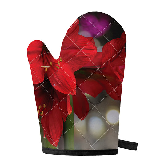 Red Amaryllis Print Single Oven Mitt