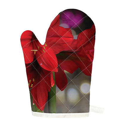 Red Amaryllis Print Single Oven Mitt