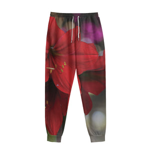 Red Amaryllis Print Sweatpants