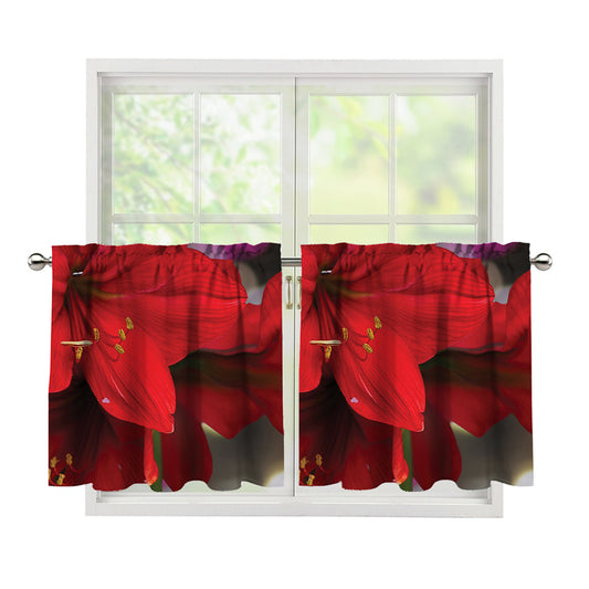 Red Amaryllis Print Tier Curtains