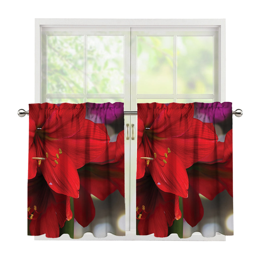 Red Amaryllis Print Tier Curtains