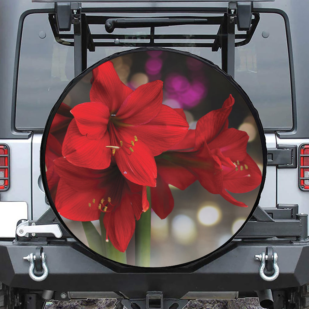 Red Amaryllis Print Tire Cover