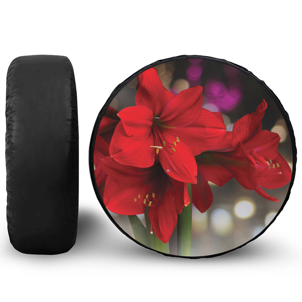 Red Amaryllis Print Tire Cover