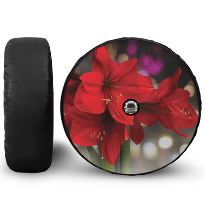 Red Amaryllis Print Tire Cover With Camera Hole