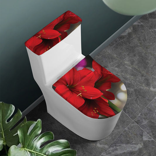 Red Amaryllis Print Toilet Lid And Tank Cover Set