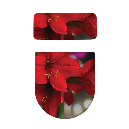 Red Amaryllis Print Toilet Lid And Tank Cover Set