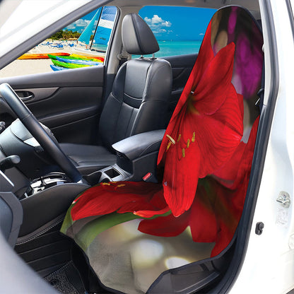 Red Amaryllis Print Waterproof Car Seat Cover