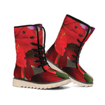 Red Amaryllis Print Winter Boots