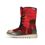 Red Amaryllis Print Winter Boots